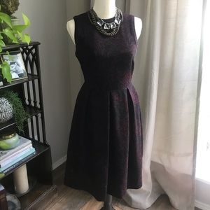 Black and plum print sleeveless midi dress